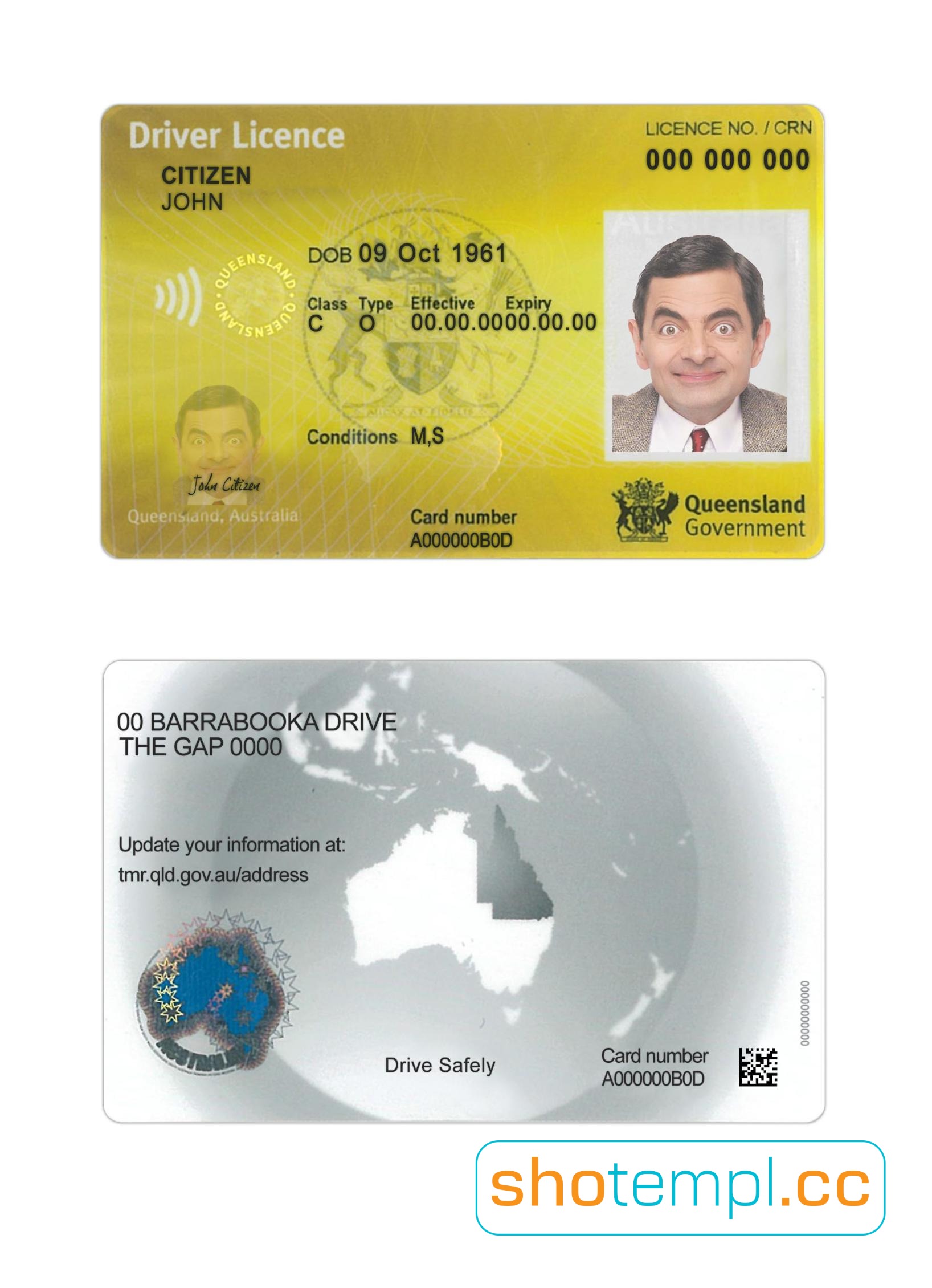 Australia Queensland Driver License PSD Template